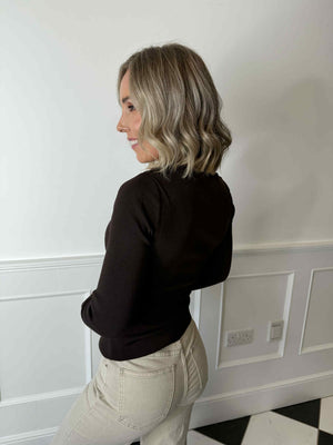 Lilly Ruched Boat Neck Knit Top - Brown