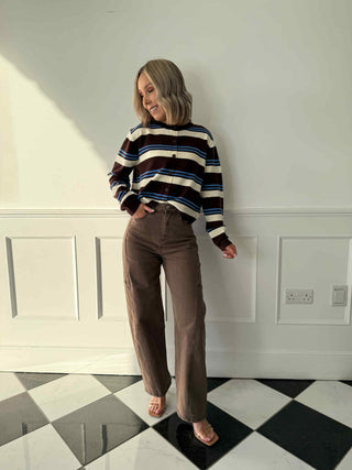 Charlie Striped Cardigan  - Blue/Brown