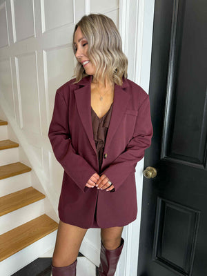Nessa Crossover Back Blazer - Burgundy