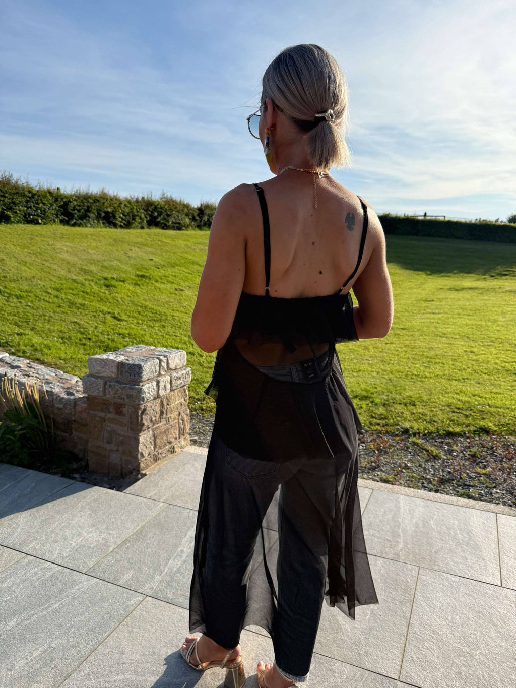 Reo Longline Mesh Cami Top - Black
