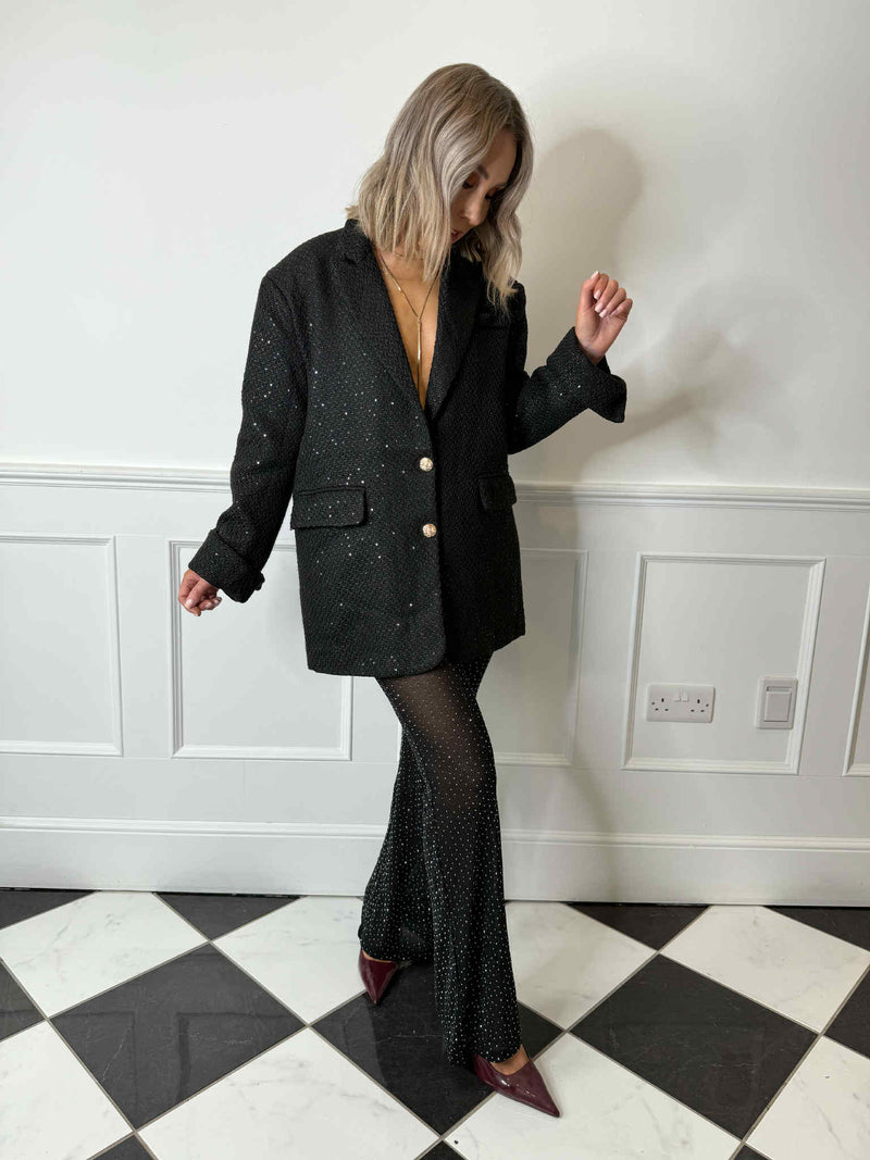 Harle Textured Sparkle Blazer - Black