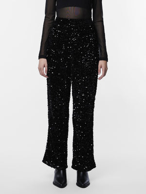 Kam Wide Leg Sequin Trousers - Black