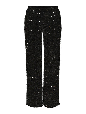 Kam Wide Leg Sequin Trousers - Black