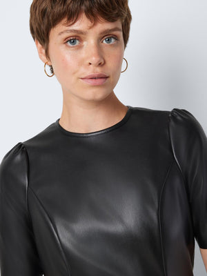 - Imitation mini dress  - Regular fit  - Soft imitation material   - Volume sleeves  - Zip closure in the back
