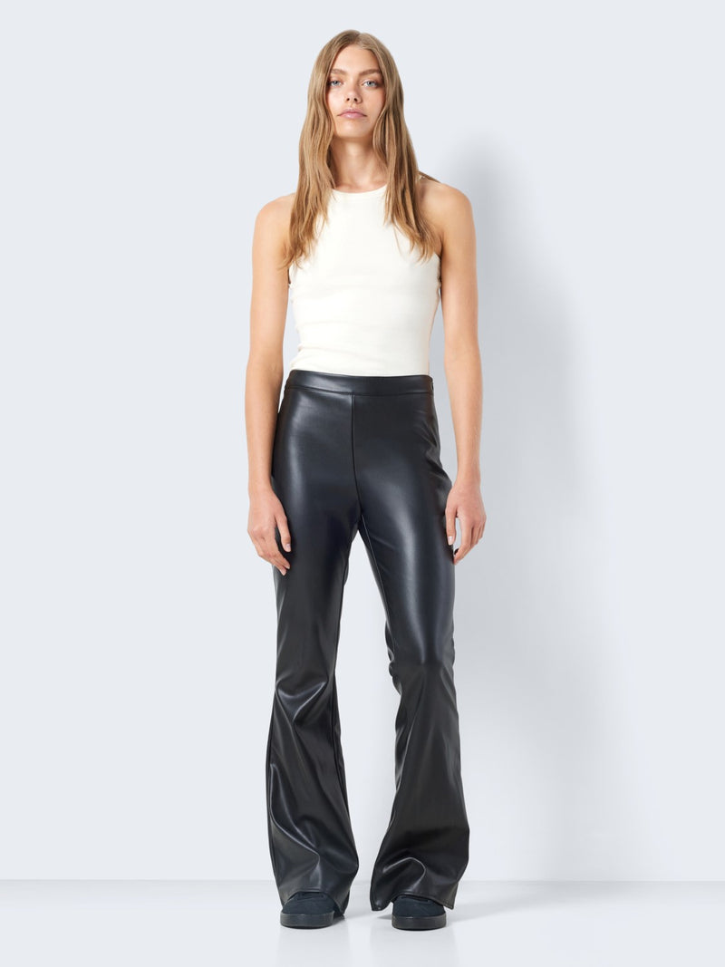 PU High waisted flared trousers with invisible side zipper.