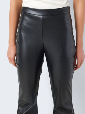 PU High waisted flared trousers with invisible side zipper.