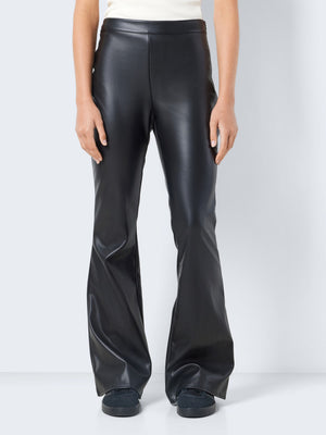 PU High waisted flared trousers with invisible side zipper.