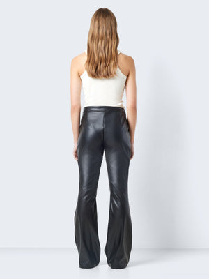 PU High waisted flared trousers with invisible side zipper.