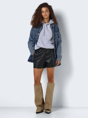 - Faux leather shorts  - High waisted  - Slit pockets  - Elasticated waist  - Relaxed fit