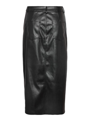 Kath Front Slit PU Maxi Skirt - Black