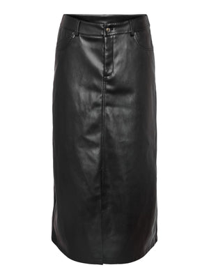 Kath Front Slit PU Maxi Skirt - Black