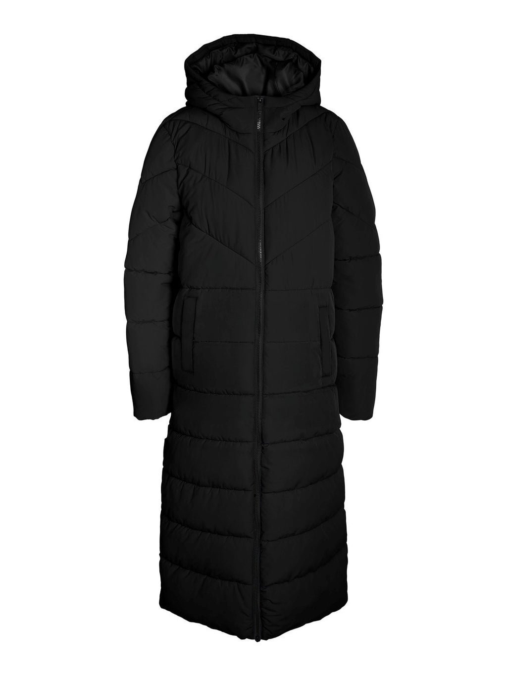 Noisy May Dalcon long puffer coat featuring - Fixed hood - 2-way zip-up front - Long sleeves - Front patch pockets - Quilted design - Long length - Regular fit