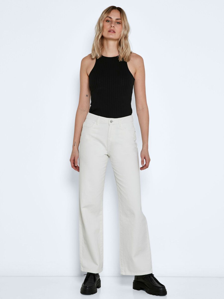 Noisy May Amanda Wide Leg Mid Rise Jeans in Bright White.