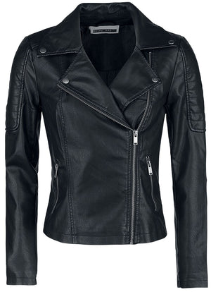 Noisy May Rebel PU faux leather jacket featuring side zip, two side pockets with zip, decorative button on the top part of the collar  and press stud on the bottom part of the collar.