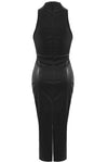 Aria Faux Leather High Neck Midi Dress - Black