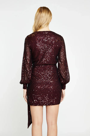 Sequin mini dress featuring an ultra flattering wrap-front silhouette and cuffed long sleeves, you'll look effortlessly stylish and feel comfortable all night long.