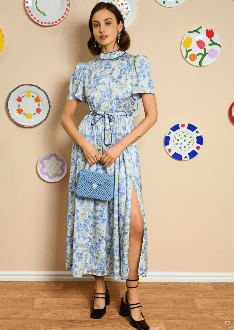 Sky Floral Midi Dress Cornflower Blue Uptown BIBI