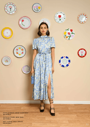 Sky Floral Midi Dress - Cornflower Blue