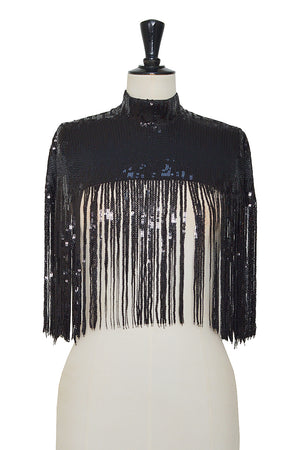 Zsa Zsa Sequin Fringed Cape - Black