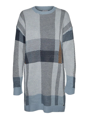 Noisy May Skye Chequered Knitted Pullover - Ashley Blue