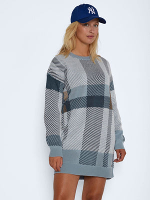 Noisy May Skye Chequered Knitted Pullover - Ashley Blue