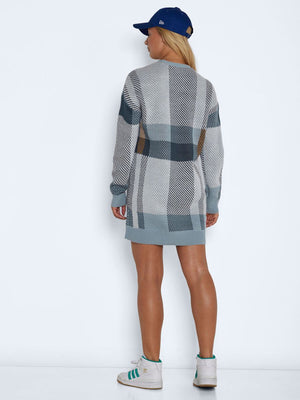 Noisy May Skye Chequered Knitted Pullover - Ashley Blue