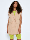 Noisy May hazelnut Sleeveless blazer - Padded shoulders - Double breasted - Front flap pockets - Peak lapels - Back split - Fully lined - Mid-weight, non-stretchy fabric - Over size fit.