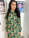 Our stuning Davina midi dress, featuring high neck and long sleeve, midi length. It's the perfect occasion dress, don't you agree?  Model wears XS.  - Back zip fastening  - Gathered effect at chest  - Long sleeves  - Banded cuffs  - All-over floral print  - Regular fit