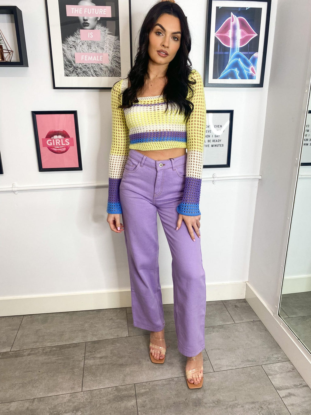 Amanda Wide Leg Mid Rise Cropped Jeans - Purple