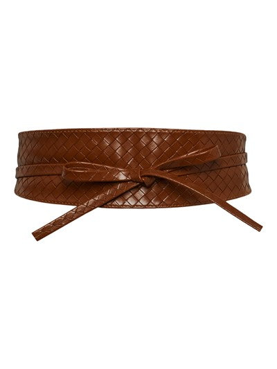 Pieces Vibs Emboss Brading Waist Belt - Cognac