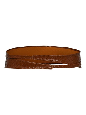 Pieces Vibs Emboss Brading Waist Belt - Cognac