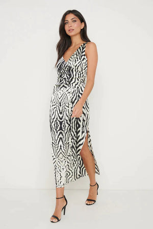 Briella Printed Wrap Midaxi Dress - Zebra