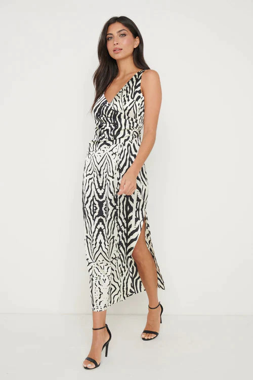 Briella Printed Wrap Midaxi Dress - Zebra