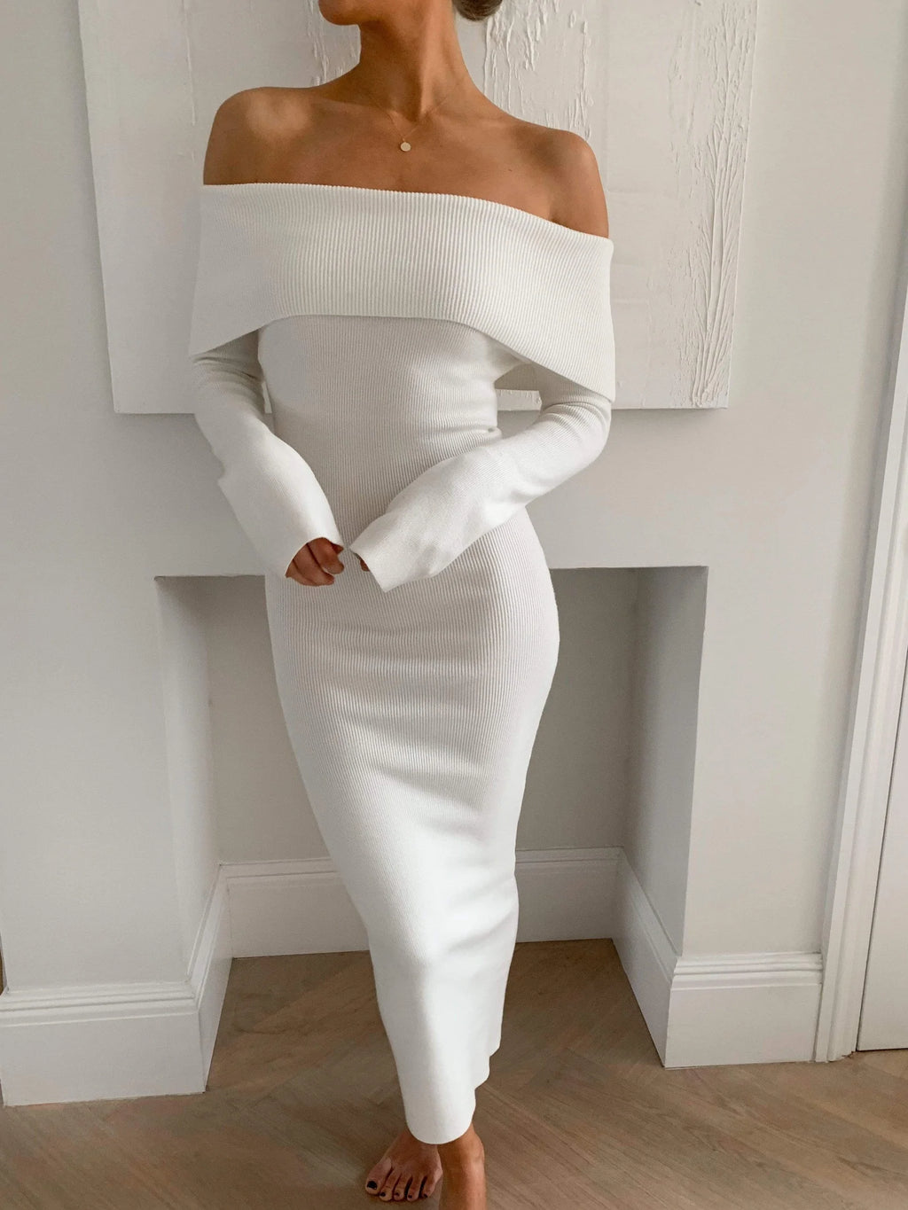 Soreya Bardot Knit Dress - Cream