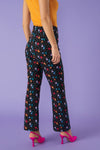 Flared Trousers.  Side zipper closure.