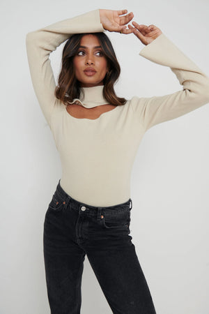 Shani Cut Out Knit Top - Beige