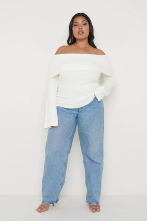 Soreya Bardot Soft Knit Top - Cream