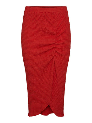 - High Waist  -Elasticated Waist  - Front Slit  - Hemline falls at midi length, below knee
