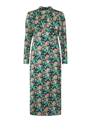 Our stuning Davina midi dress, featuring high neck and long sleeve, midi length. It's the perfect occasion dress, don't you agree?  Model wears XS.  - Back zip fastening  - Gathered effect at chest  - Long sleeves  - Banded cuffs  - All-over floral print  - Regular fit