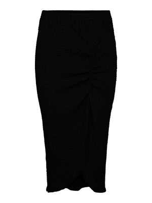 - High Waist  -Elasticated Waist  - Front Slit  - Hemline falls at midi length, below knee 