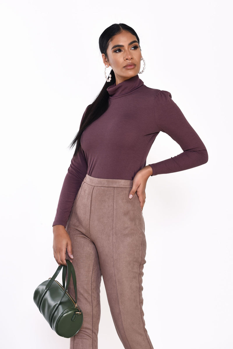 Leah Roll Neck Top - Dusty Grape