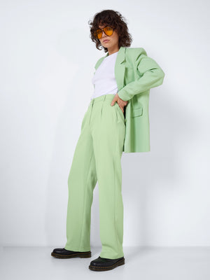 Noisy May Drewie High Waisted Straight Fit Trousers - Quiet Green