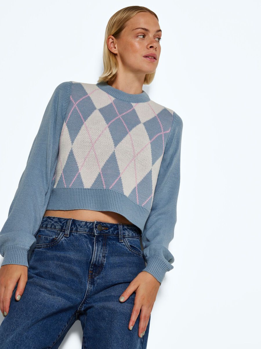 Noisy May Argyle Chequered Knitted Pullover