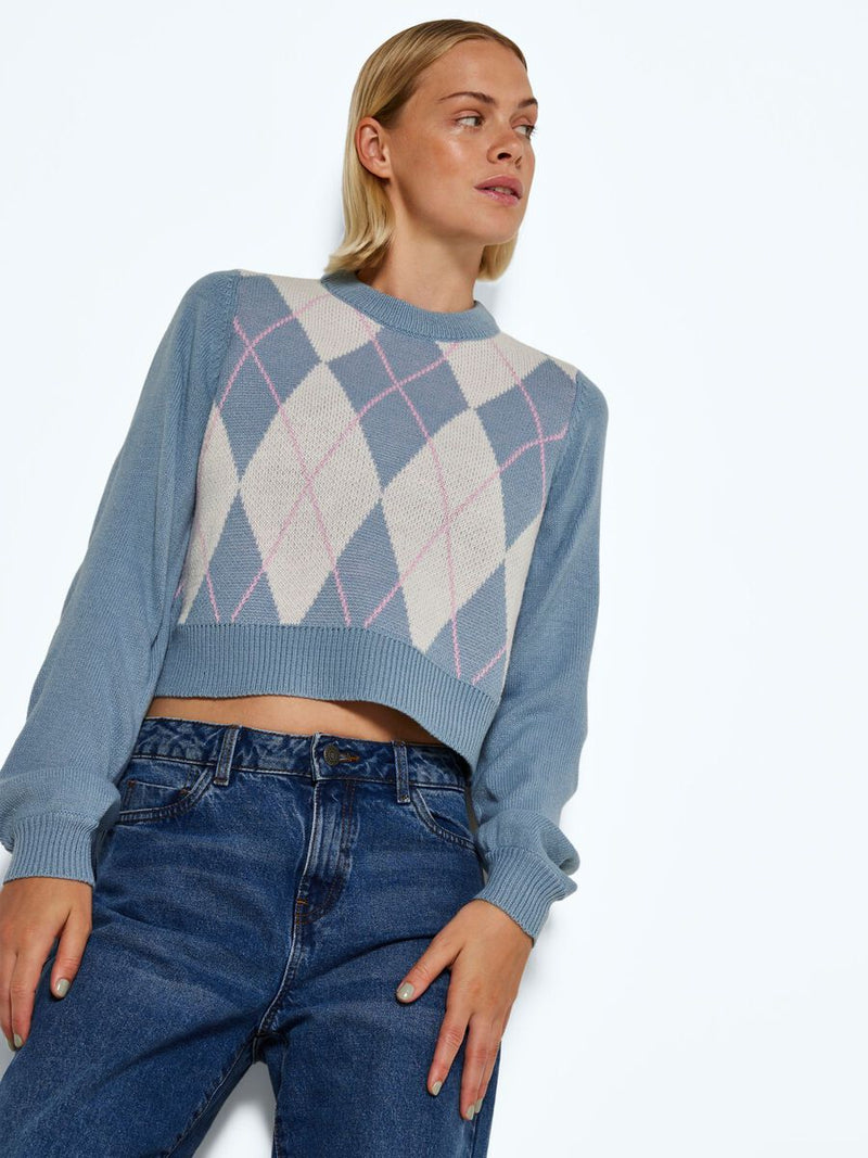 Noisy May Argyle Chequered Knitted Pullover