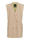 Noisy May hazelnut Sleeveless blazer - Padded shoulders - Double breasted - Front flap pockets - Peak lapels - Back split - Fully lined - Mid-weight, non-stretchy fabric - Over size fit.