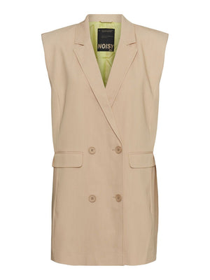 Noisy May hazelnut Sleeveless blazer - Padded shoulders - Double breasted - Front flap pockets - Peak lapels - Back split - Fully lined - Mid-weight, non-stretchy fabric - Over size fit.