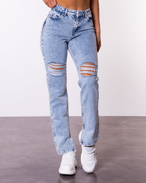 Noisy May Joe Joey Slim Straight Jeans in Light Blue Denim