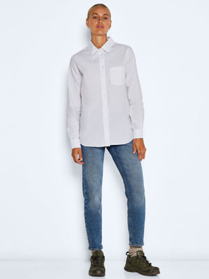 Noisy May whitney classic white cotton shirt featuring Front pocket detail, Pointed collar, Long sleeves with button fastening at cuffs, Button fastenings through front , Regular fit