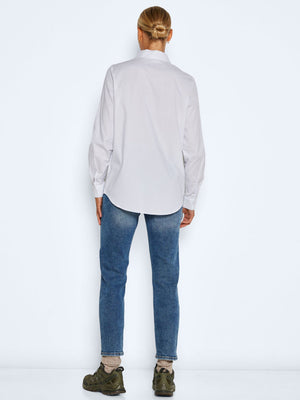 Noisy May whitney classic white cotton shirt featuring Front pocket detail, Pointed collar, Long sleeves with button fastening at cuffs, Button fastenings through front , Regular fit